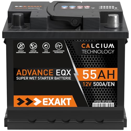 EXAKT Autobatterie 12V 55Ah Starterbatterie PKW KFZ Auto Batterie (55Ah)