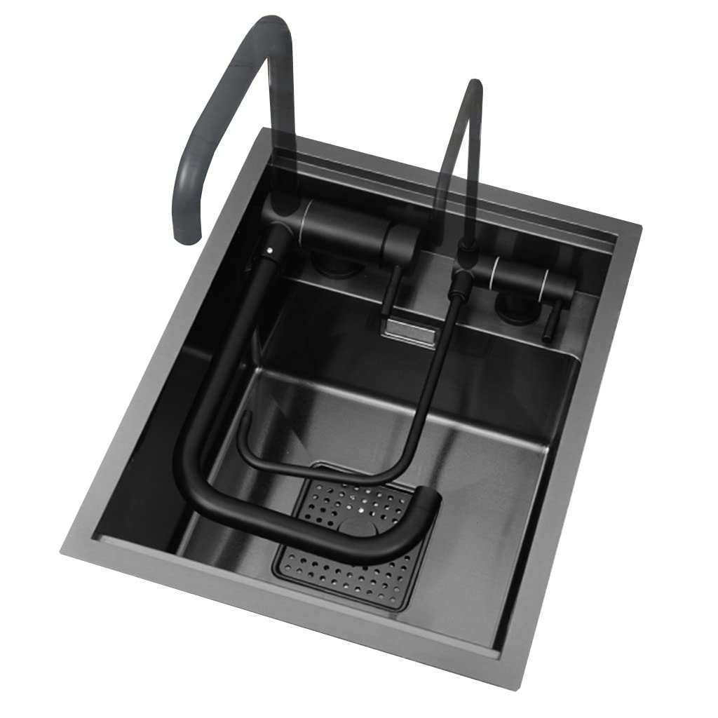 ZQFHSX Single Bowl Black Invisible Stainless Steel Sink Mini Kitchen Bar Washbasin RV With Cover Convenient Cleaning And Space Saving