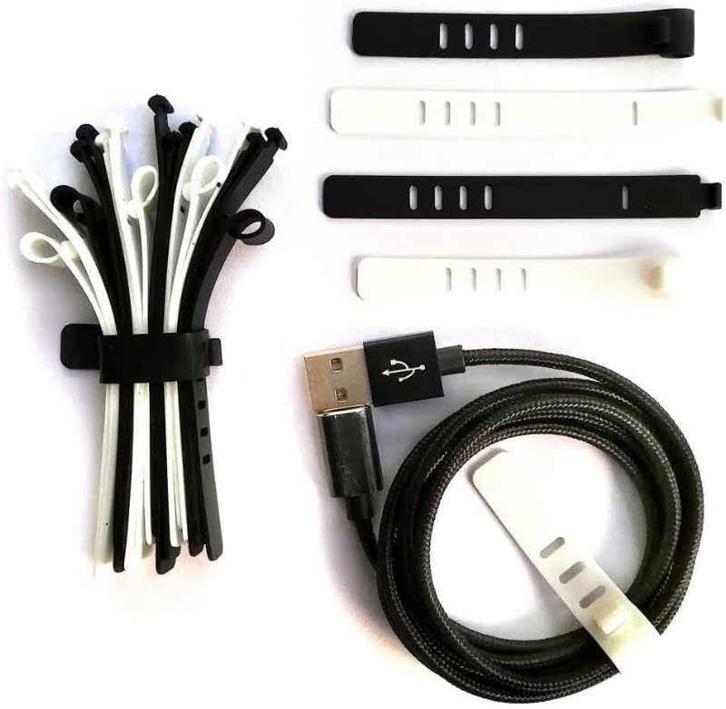 WireTRAP Cable Organisers Set of 18 -Silicone Wire Organiser - Cable Management - Wire Management -Earphone Organiser - Cable Organizer - Cable Ties - Black/White