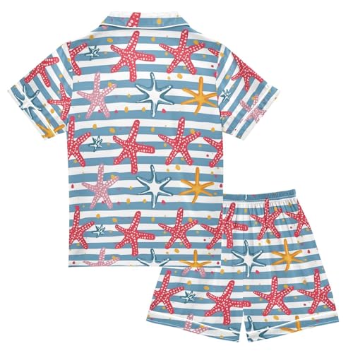 ALAZA Starfish Striped Pajamas Satin Pajama Set Short Sleeve Button Down Sleepwear2