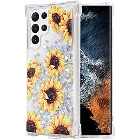 FLOCUTE Galaxy S24 Ultra Case, Galaxy S24 Ultra Glitter Case Gradient Bling Sparkle Floating Liquid Luxury Fashion Girly Women Cute Case for Samsung Galaxy S24 Ultra (Sunflower) Cover