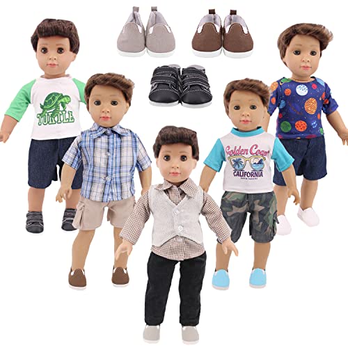 Ecore Fun 5 Sets 18 Inch Boy Doll Clothes and 3 Pairs of Shoes