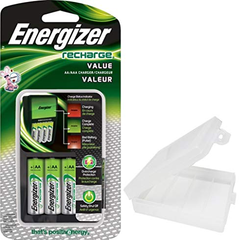 My Battery Supplier Energizer Rechargeable AA and AAA Battery Charger Includes 4 AA NiMH 1300mAh Rechargeable Batteries with Battery Case