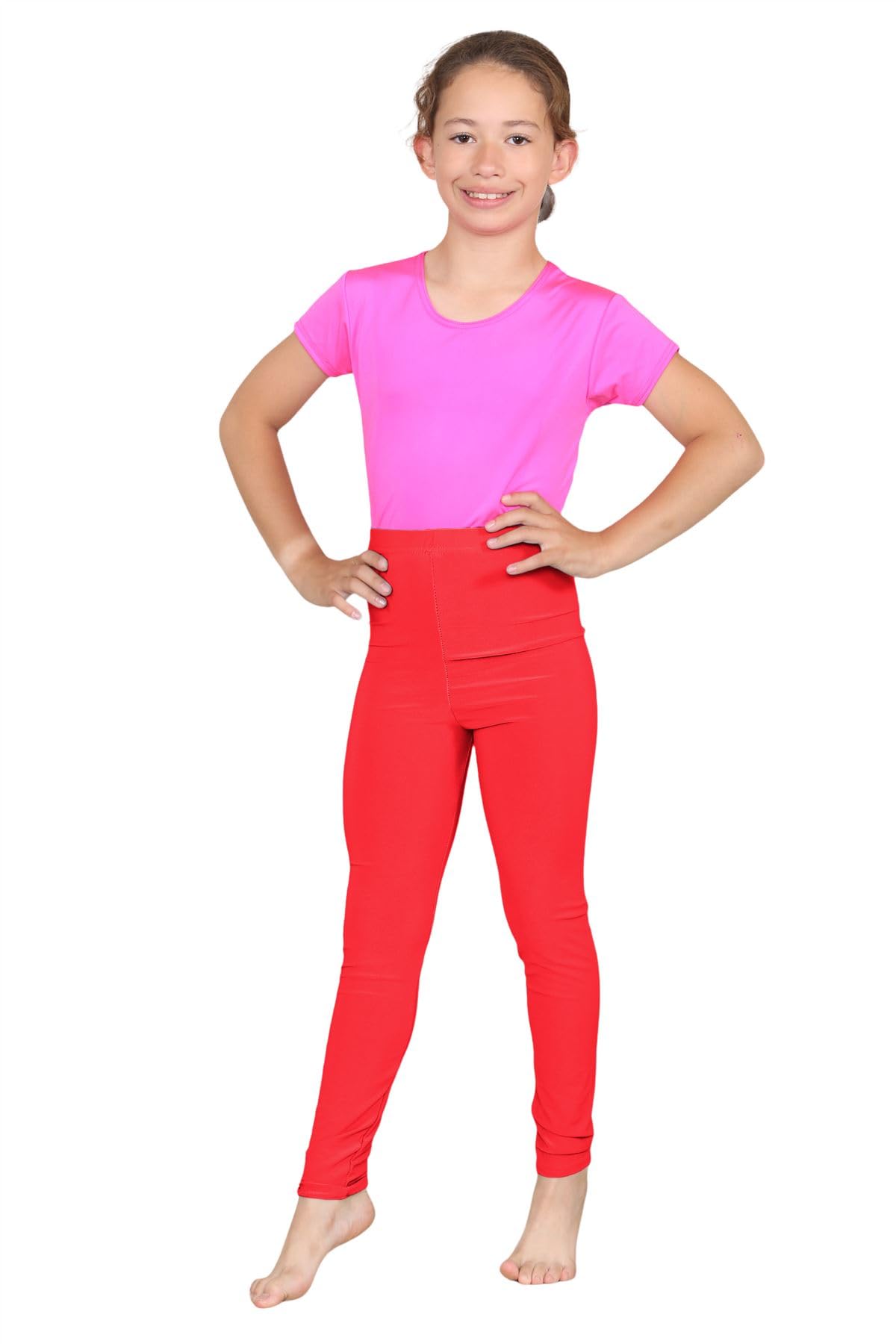 Janisramone Unisex Kids Red Janisramone® Kids Leggings Microfiber Soft Gym Leggings Plain Skinny Stretchy Underlayer Dance Girls Tights School Trousers For Girls And Boys
