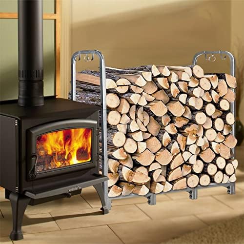 Yexati Metal Fire Wood Rack,Heavy Duty Firewood Storage Rack ,4Ft Log Holder, Outdoor Log Store,125X30.5X116Cm,Silver