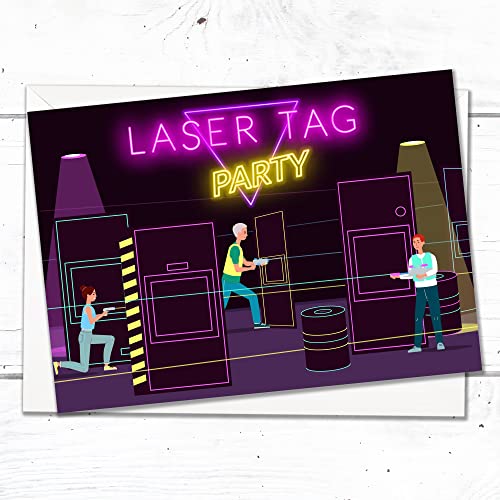 Olivia Samuel 20 x Laser Tag Party Invites from A6 Double Sided Cards with Envelopes, Purple - Image 3