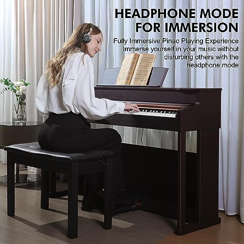 UISCOM UMP-200 88 Key Weighted Action Digital Piano - with Furniture Cabinet Stand, Power Adapter,Triple Pedals,MP3 Function - Rosewood Vintage Style for Home Decoration