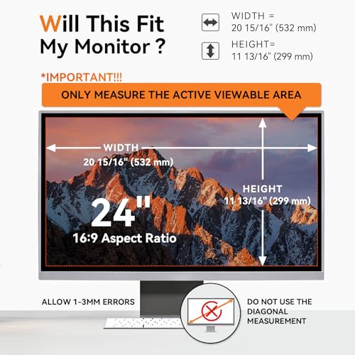 Image of [2 Pack] 24 Inch Computer Privacy Screen for 16:9 Aspect Ratio Widescreen Monitor, Eye Protection Anti Glare Blue Light Computer Monitor Privacy Filter, Removable Anti-Scratch 24in Protector Film