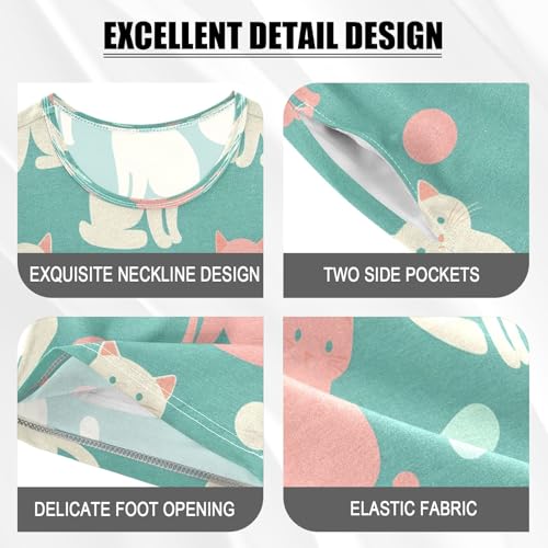 senya Color Cat on Green Dot Summer Pajamas Set Short Cotton Sleepwear 2 Piece4
