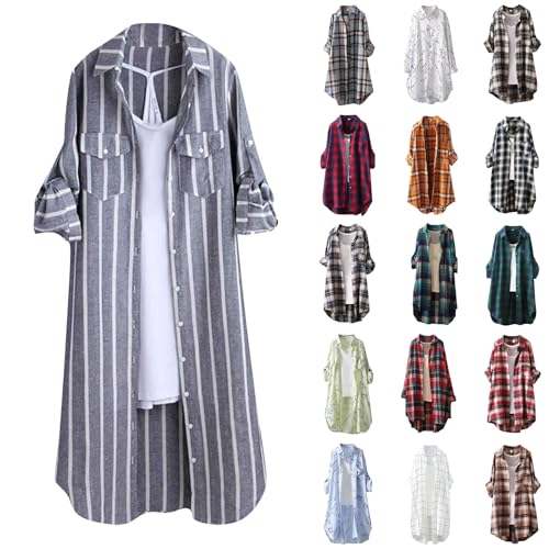 Spring Cardigans for Women 2025 Lightweight Plaid Button Down Long Sleeve Shirts Cute Boho Beach Cover Up Outerwear