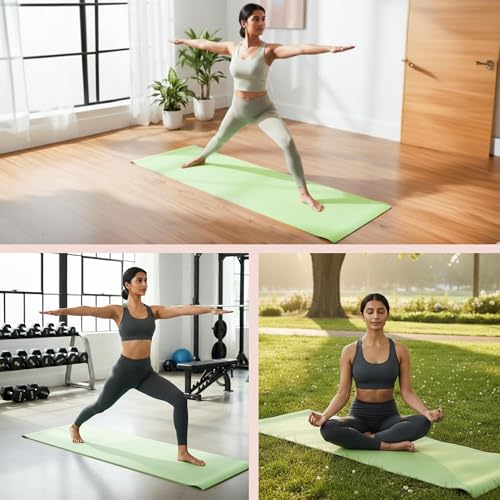 Image of Prakishini Extra Thick Yoga Mat for Women & Men - Anti-Slip High Density Foam Cushion Support for Joints & Knees - Lightweight Portable Exercise Mat for Yoga Pilates & Home Workout - Green