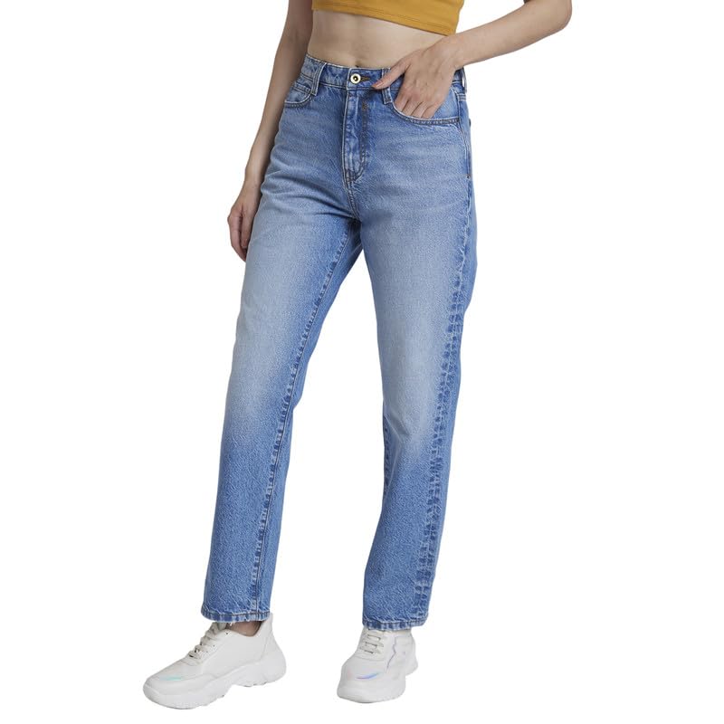 Image of Spykar Women High Rise Cotton Wide Leg Fit Ankle Length Clean Look Jeans -(Bella-Wide Leg)