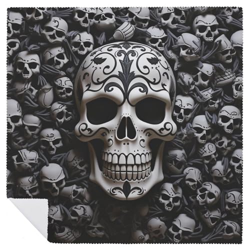Servilletas de tela con calaveras blanco y negro 4 piezas miniatura 6