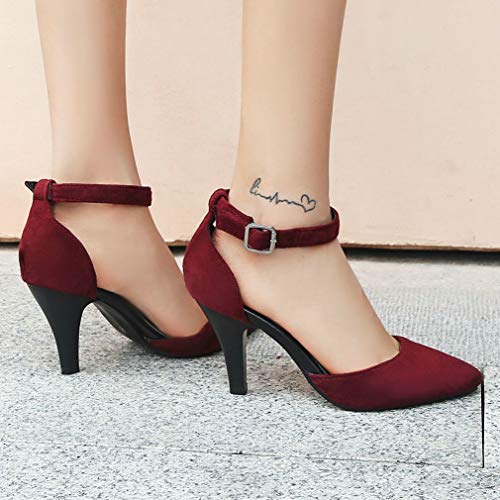 KOKOMOMO Womens Ankle Strap Pump Pointed Toe High Heel Dress Court Shoes4