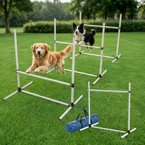 Zousiv Adjustable Dog Agility Jump Set for Training Durable Hurdle Bar Equipment with Storage Bag Easy Setup Indoor & Outdoor Canine Exercise Kit