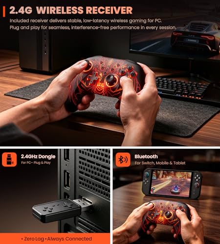 Image of PC Controller with Hall Effect Joysticks & Trigger, Wireless PC Gaming Controller with Charging Dock & RGB Design, 1000Hz Polling Rate, No Drift, Programmable Back Buttons, Turbo, Gaming Controller for Windows PC /Switch /Android /iOS