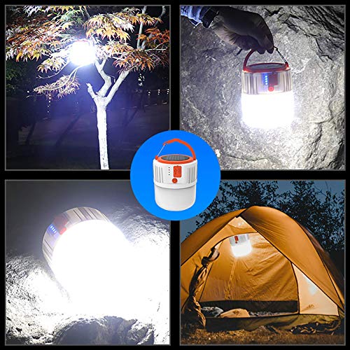LED Solar Camping Lamp - USB Rechargeable Camping Lantern Rechargeable Portable Garden Lantern Safety Emergency Light Power Bank 6 Modes Waterproof Search Light for Night Fishing Hunting (Black) - Image 8