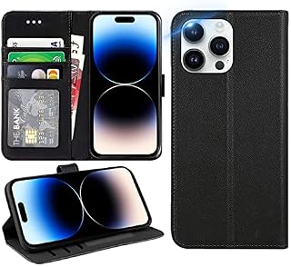 DN-Technology iPhone 14 Pro Case, Premium Leather iPhone 14 Pro Wallet Case Folding Flip Folio Phone Cover with Card Holder Slots TPU Inner Shell For iPhone 14 Pro 6.1 Inch (BLACK)