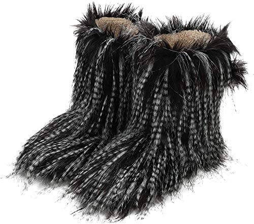 Crayoasis Ladies Fluffy Plush Booties Soft Cozy Thermal Slipper Ankle Boots Indoor Outdoor Warm Home Shoes Cotton Lining Thicken Anti-Slip Slipper Women Girls Fashion Winter Booties