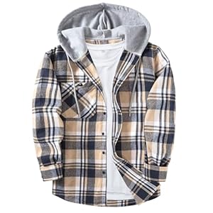 ZITY Men’s Flannel Hoodie Shirts Casual Button Down Plaid Shirt Jackets for Men Long Sleeve Stylish Hooded with Pocket