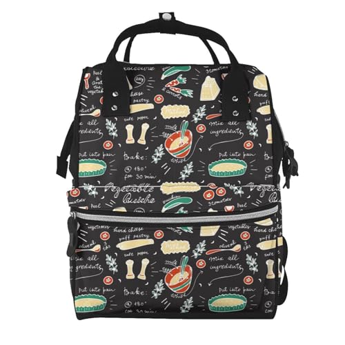 Qozbom Vegetable Quiche Print Diaper Backpack Large Capacity Baby Bag