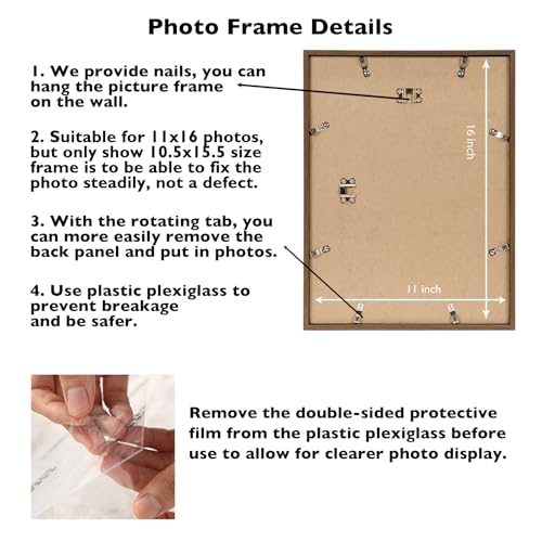 Image of JCJMY 11x16 Picture Frame Brown for Wall Hanging, Wall Mounting Horizontally or Vertically, 11 x 16 Wall Gallery Poster Photo Frame with Shatter Resistant Plexiglass, Brown