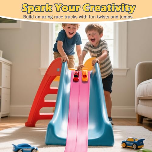 Image of Flexible Race Track for Kids 3+, Flexible Car Track 15Ft Race Track Compatible with Diecast 1 /64th Cars, Roll Up Car Ramp Toy with Strong Suction Cups