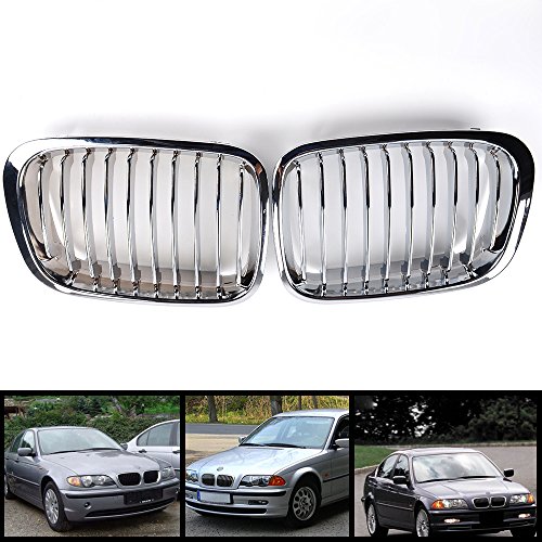 2X Chrome Front Hood Kidney Grille Grill Compatible With 1998-2001 E46 320I 323I 325I 328I 330I 4-Door Sedan #TOP2