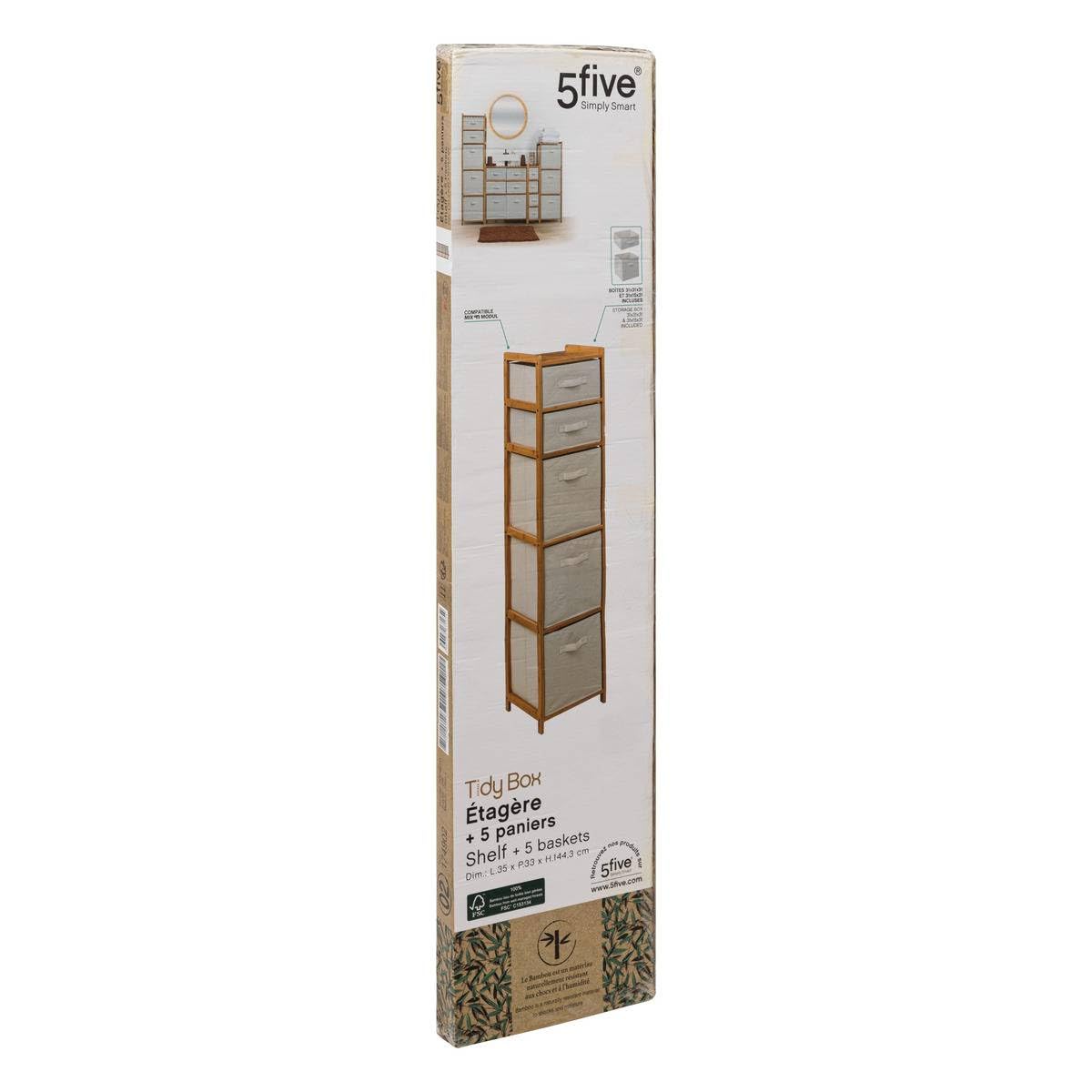 5five Tidy Box Opbergkast - Bamboe & Polyester, 35 x 33 x 144 cm 5five Tidy Box Opbergkast - Bamboe & Polyester, 35 x 33 x 144 cm