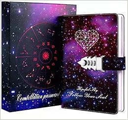 Cuaderno de cuero con cerradura de cielo estrellado, diario de escritura de constelación personal, páginas de colores de tapa dura, regalos para mujeres, niños y niñas