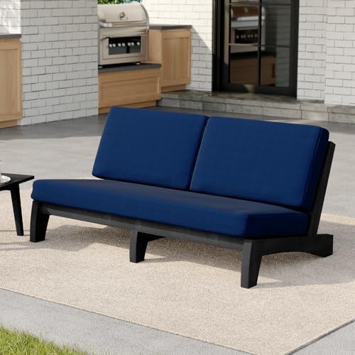 Image of Pia Ricoo 1-Piece Patio Furniture Set, Outdoor Wood Sofa with 4.5-Inch Thick Cushions, All-Weather Conversation Set for Backyard, Deck, Lawn - Navy /Drak