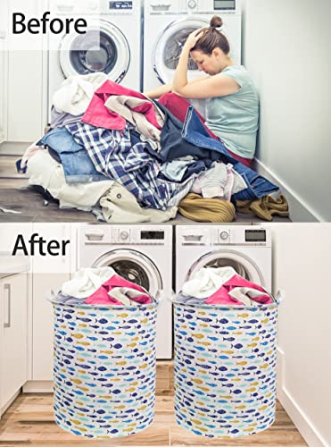 Essme Baby Laundry Basket,Fish Hamper Collapsible Canvas Waterproof Kids Storage Bin For Home Decor, Nursery Hamper,Gift Baskets,Home Organizer (Fishes) #TOP3