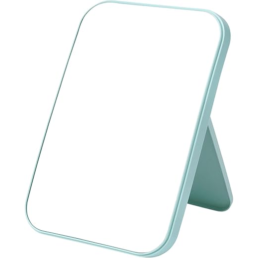 Leeonz Desktop Makeup Mirror - Foldable, Portable Square Princess Mirror with Stand for Women (Blue, 8-Inch, Tabletop Mount, Framed)