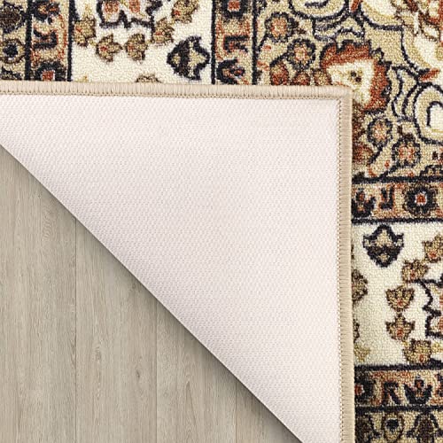 Antep Rugs Alfombras Oriental Traditional 5x7 Non-Skid (Non-Slip) Low Profile Pile Rubber Backing Indoor Area Rugs (Beige, 5' x 7')