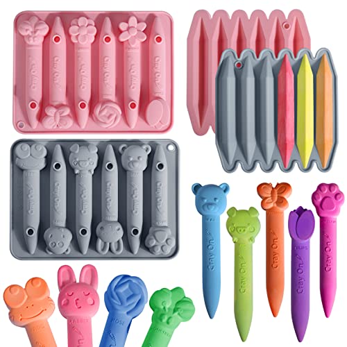 Image of Mity rain 4 Pack Crayon Mold, Crayon Recycling Molds Shape as Triangular, Animals and Flowers, Crayon Molds Silicone Oven Safe, Crayon Melter