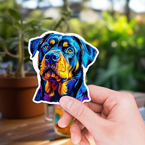 Image of Rottweiler Dog Sticker 8 Pcs (Large Size) Vinyl Stickers Laptop Waterproof Decal for Car Bumper Water Bottle Window Funny Party Birthday Decorations - Size 4 Inches