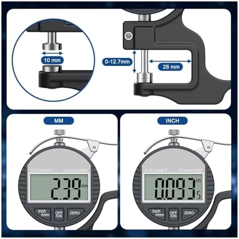 Digital Thickness Gauge 0-12.7mm, Precision Electronic Thickness Meter with LCD Display, Ideal for Sponge, Paper, and Mechanism Detection (0.01mm Accuracy)