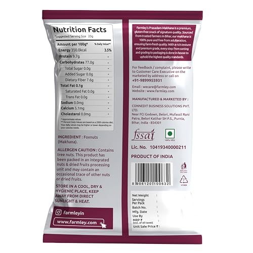 Image of Farmley Uncooked Phool Makhana Gluten Free | Raw Foxnuts, Popped Lotus Seed, 100% Natural & Crunchy, High Protein Nutritious Snack | Yoga & Ayurvedic Diet - 200 g (7oz) (200)