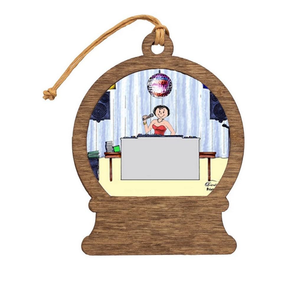 PrintedPerfection.com Personalized Disc Jockey/MC - Female Wooden Snow Globe Shaped Christmas Ornament