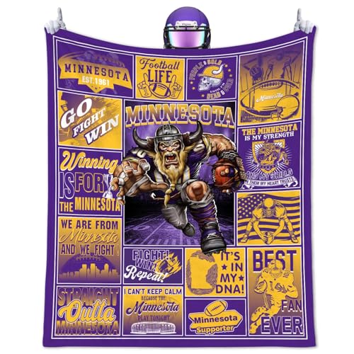 Football Blanket Gifts for Men 50 X 60 City Football Lovers Fan Gifts Merch Gear Suff Sports Fan Throw Blankets for Sofa Bed Bedroom Living Room Royal Purple Gold