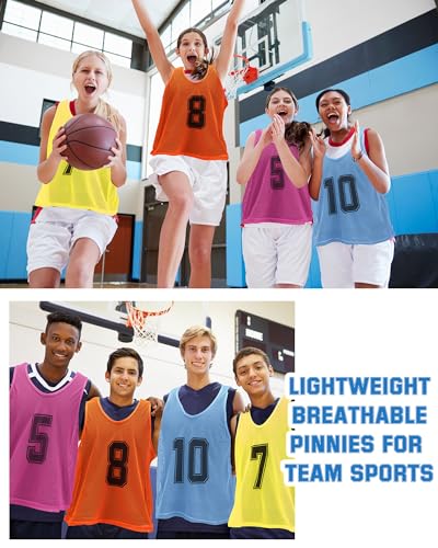 Image of Suhine 48 Pcs Adult Pinnies for Sport Soccer Nylon Mesh Scrimmage Vest Mesh Basketball Football Team(Cute Color,XXL)