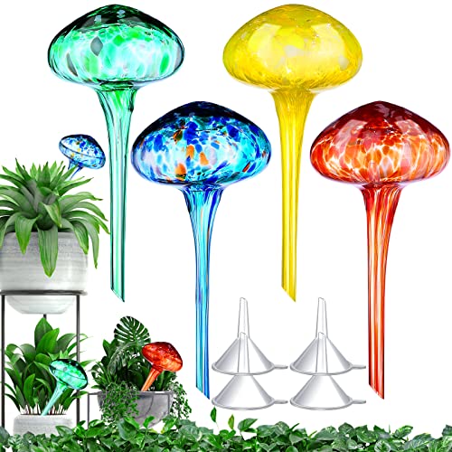 4 globos transparentes de riego para plantas, forma de hongo, bolas automáticas de agua para plantas, bombillas de riego para jardín, sistema de riego automático con 4 embudos para plantas Cover