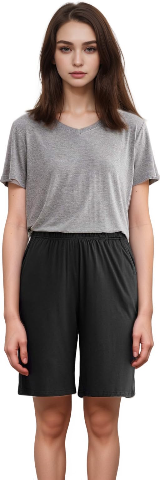 notwild Plus size Women's Cotton Pyjama Shorts Elastic Waist Soft Sleep Shorts (IN, Alpha, 4XL, Plus, Black)-picture-22
