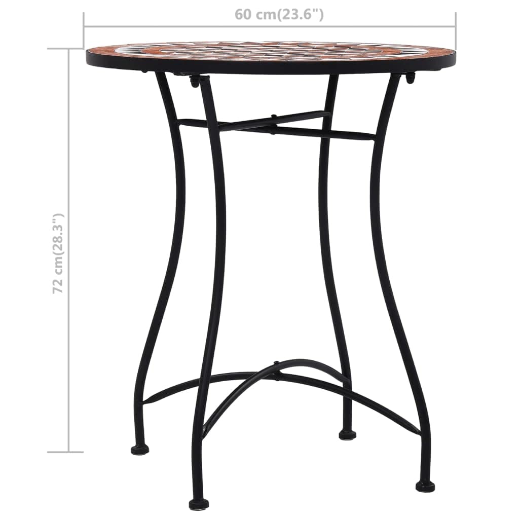 Tavolo da bistrot con mosaico in ceramica, marrone, 60 cm, resistente alle intemperie, pieghevole, per esterni, balcone, giardino, tavolino stabile, per campeggio e picnic