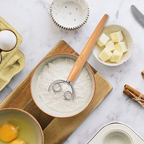 image for JIAFUEO Danish Dough Whisk, Hand Mixer Dough Hook, 13 Inches Premium S