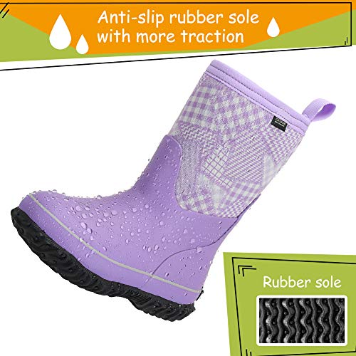 CNSBOR Kids Waterproof Insulated Rubber Neoprene Rain Boots with Easy on Rainboot for Youth2