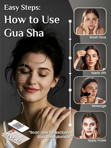 Rena Chris Obsidian Gua Sha Stein, Guasha Stein für Kieferlinien-Straffung und Reduzierung von Gesichtsschwellungen, Hautpflege-Geschenk – Schwarz 5