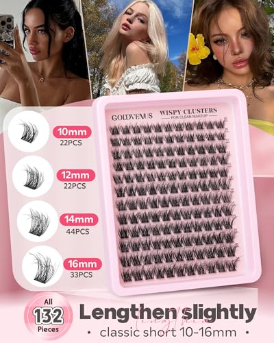 Image of Wispy Lash Clusters Natural Eyelashes Cluster Fluffy Lashes Clusters CD Curl Cluster Eyelash Extensions DIY Individual Lashes Extension (10-16mm 132pcs)