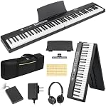 STRICH 88 Key Digital Piano pliable en pleine dimension avec clés sensibles semi-pondérées, ensemble de piano électrique portable pour débutant, ensemble avec pédal de maintien, casques, repos musical, SEP-88F
