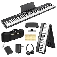 STRICH Digitalpiano 88 Tasten, faltbares E-Piano mit halbgewichteter Tastatur, tragbares Keyboard für Anfänger inkl. Sustainpedal, Kopfhörer und Notenhalter, SEP-88F